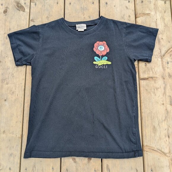 Gucci Black Flower T-shirt Size 150 Made in Italy - Picture 1 of 9